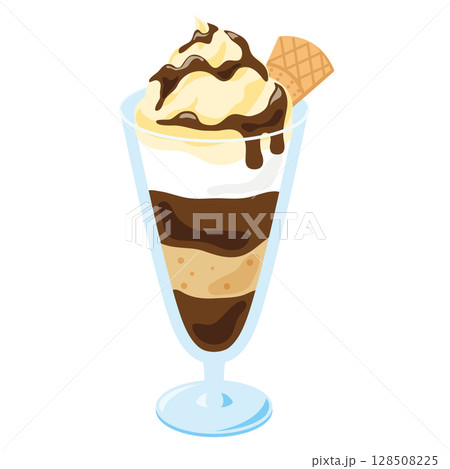 グラスに入ったサンデーのイラスト_チョコレート 128508225