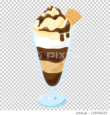 グラスに入ったサンデーのイラスト_チョコレート 128508225