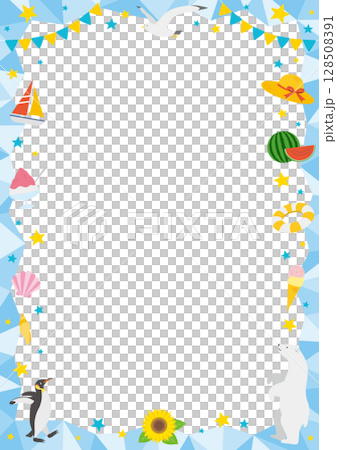 夏をイメージした氷の縦型のフレームイラスト_青 128508391