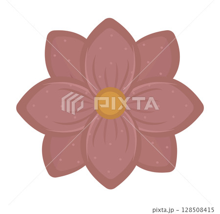 Burgundy flower bud with eight petals, infinity symbol, vector color illustration in boho style Burgundy flower bud with eight petals, infinity symbol, vector color illustration in boho style 128508415