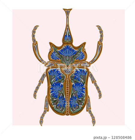 Stylized decorative illustration of a beetle with intricate floral patterns in Art Nouveau style, inspired by nature. Stylized decorative illustration of a beetle with intricate floral patterns in Art Nouveau style, inspired by nature. 128508486