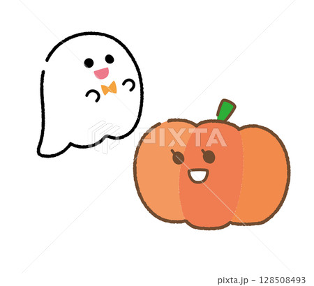 おばけとかぼちゃのイラスト（ハロウィン素材） 128508493