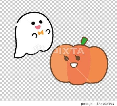 おばけとかぼちゃのイラスト（ハロウィン素材） 128508493