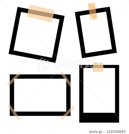 Polaroid frames with tape on white background. Photo frame templates. Polaroid frames with tape on white background. Photo frame templates. 128508683