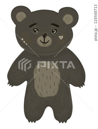 Cute brown bear shirt print, monochrome illustration 128508713