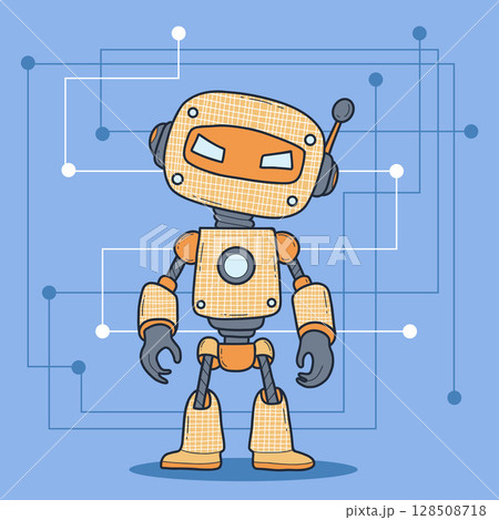 Futuristic Robot. Virtual Technology Assistant. Vector illustration. Technology Avatar character for tech support, security, chatbot projects, design. Not AI. 128508718
