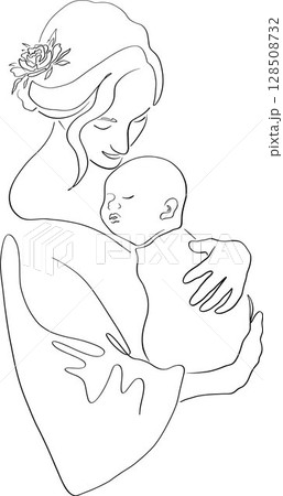 Mother and baby line art Mother and baby line art 128508732