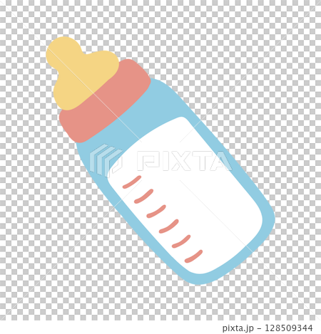 やさしい色合いの哺乳瓶のミルクのイラスト 128509344