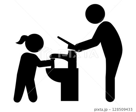 子どもの手洗いをサポートする大人のピクトグラム 128509433