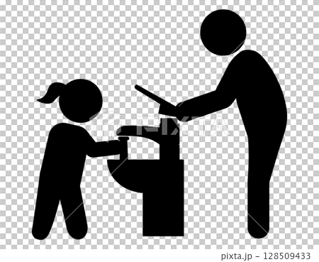 成人幫助兒童洗手的象形圖 128509433