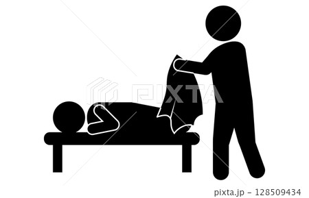 寝ている子どもに布団をかける人のピクトグラム 128509434