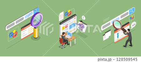 3D Isometric Flat Vector Illustration of SEO Targeting and Performance, Keyword Research Services 128509545