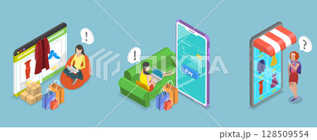 3D Isometric Flat Vector Illustration of E-commerce Advertising, Mobile Shopping 128509554