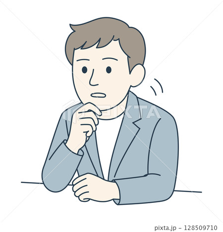うなずいて話を聞く若手男性（青系スーツ・カラー） 128509710