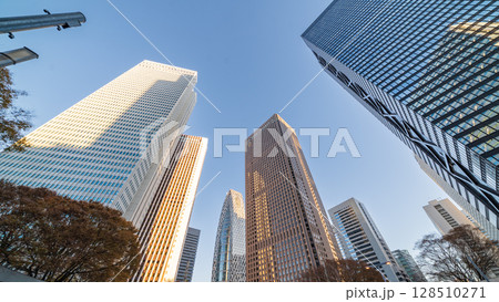 「東京都」日暮に新宿新都心のビル群を見上げる 「東京都」日暮に新宿新都心のビル群を見上げる 128510271