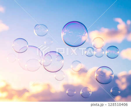 Dreamy Bubbles Floating in the Sky 128510406