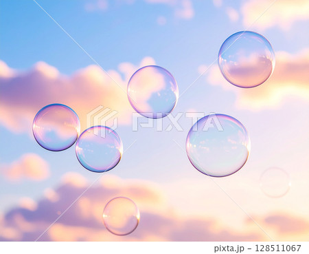 Dreamy Bubbles Floating in the Sky 128511067