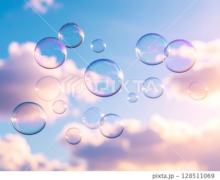 Dreamy Bubbles Floating in the Sky 128511069