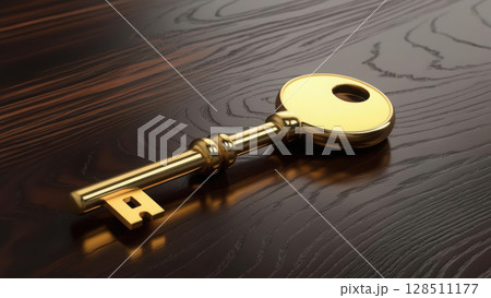 glowing key on dark wood symbolizes unlocking potential, with space for design 128511177