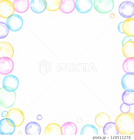 カラフルなシャボン玉　水彩画風 128511278