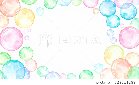 カラフルなシャボン玉 水彩画風 真ん中に文字スペースの背景素材 カラフルなシャボン玉 水彩画風 真ん中に文字スペースの背景素材 128511288