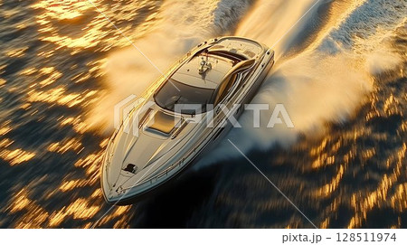 High speed motorboat sunset watercraft luxury travel 128511974