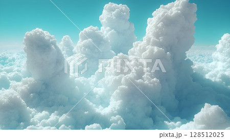 Aerial view of fluffy white clouds in a blue sky 128512025