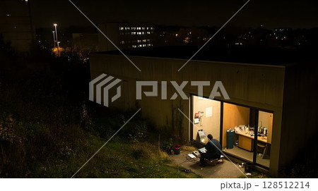 Mysterious dark interior warm lighting 128512214