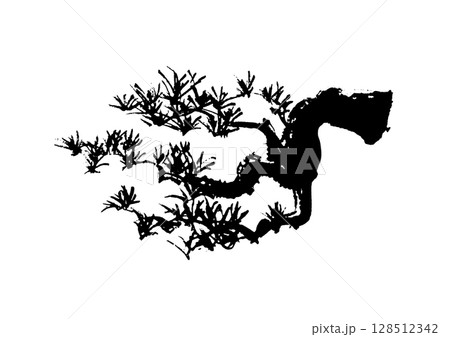 松の和風手書き筆イラスト　墨絵モノクロ 128512342