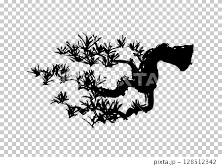 松の和風手書き筆イラスト　墨絵モノクロ 128512342