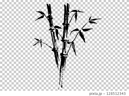 日式手繪竹子插圖，單色墨水畫 128512343