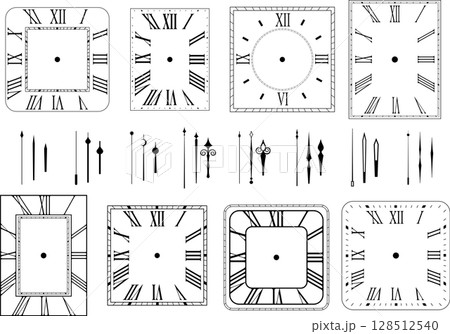 ローマ数字の四角い時計と針のバリエーション 8種類  文字盤 128512540