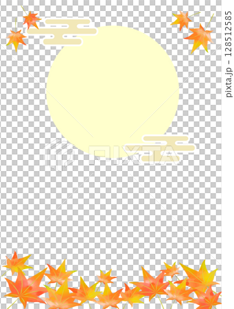 Autumn leaves maple Japanese style illustration background Moon viewing frame flyer material Simple white background Vector 128512585