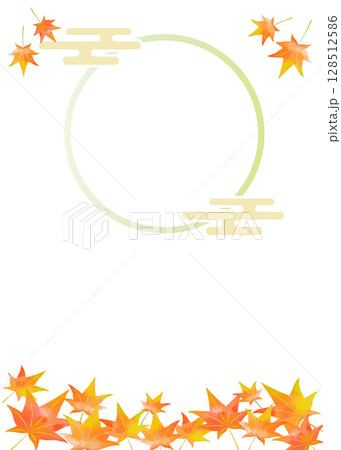 秋の和風の背景素材と紅葉イラスト背景　シンプル白バック　チラシ素材フライヤー 128512586