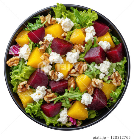 Fresh Mixed Greens Salad with Roasted Beets, Goat Cheese, and Crunchy Walnuts Perfect for Healthy Eating 128512763