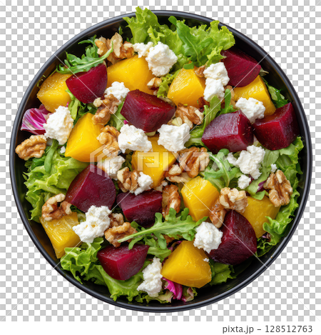 Fresh Mixed Greens Salad with Roasted Beets, Goat Cheese, and Crunchy Walnuts Perfect for Healthy Eating 128512763
