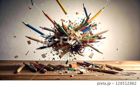 Rainbow Pencil Confetti Explosion. Back to School concept. Generated image 128512862
