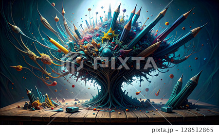 Rainbow Pencil Confetti Explosion. Back to School concept. Generated image 128512865