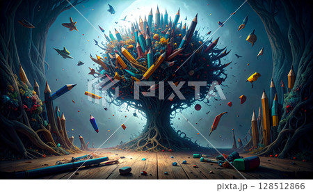 Rainbow Pencil Confetti Explosion. Back to School concept. Generated image 128512866