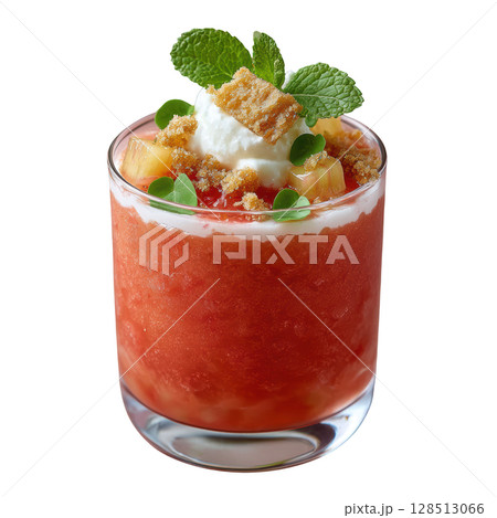 Layered Rhubarb and Ginger Fool Dessert with Ginger Tuile and Fresh Mint Garnish Layered Rhubarb and Ginger Fool Dessert with Ginger Tuile and Fresh Mint Garnish 128513066