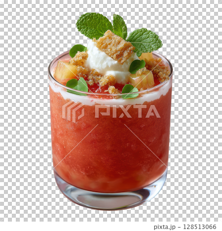 Layered Rhubarb and Ginger Fool Dessert with Ginger Tuile and Fresh Mint Garnish Layered Rhubarb and Ginger Fool Dessert with Ginger Tuile and Fresh Mint Garnish 128513066
