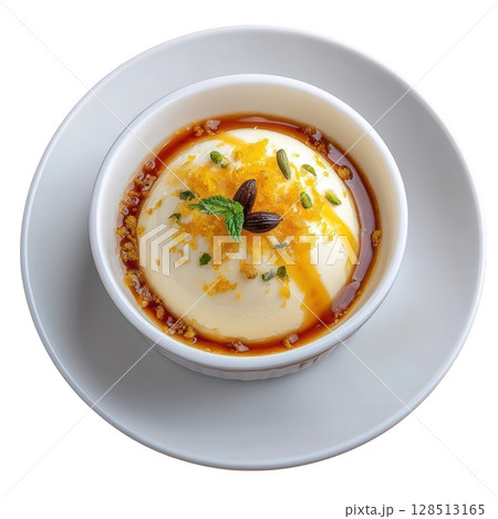 Silky Cardamom Cremeux with Candied Orange Zest and Honey Drizzle in Small Mold 128513165