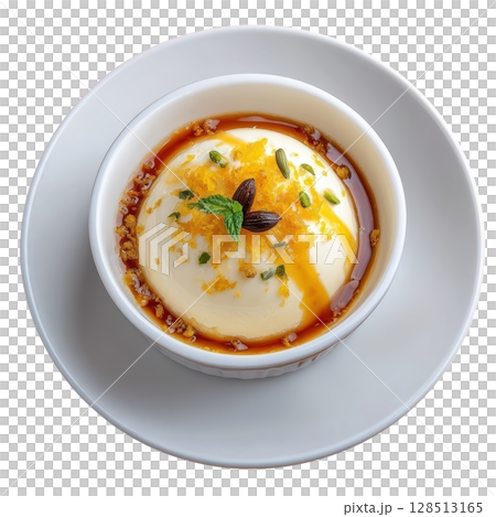 Silky Cardamom Cremeux with Candied Orange Zest and Honey Drizzle in Small Mold 128513165