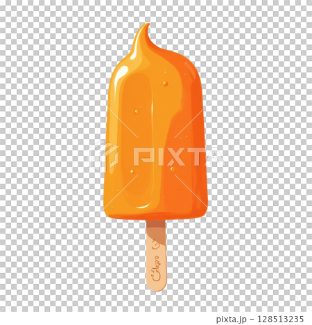 Bright Orange Creamsicle Ice Pop with Glossy Finish on Wooden Stick, Perfect for Summer Treats and Refreshing Desserts 128513235