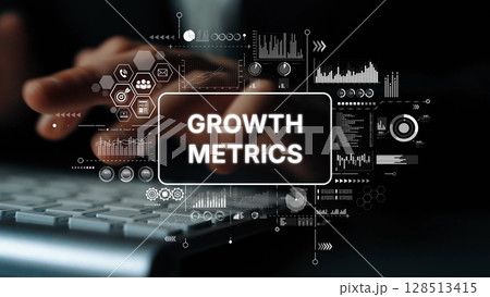 Growth Metrics Concept with Digital Analytics Representation and Data Visualization on a Keyboard Background. Asymptotic smart data analytic Growth Metrics Concept with Digital Analytics Representation and Data Visualization on a Keyboard Background. Asymptotic smart data analytic 128513415