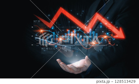 Economic Crisis with Financial Downtrend Arrow and Volatile Market Graph Elide 128513429