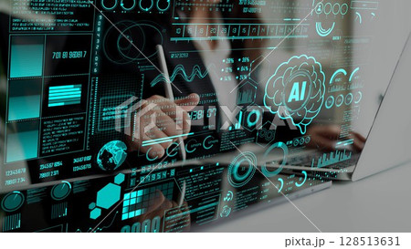 AI Brain Processing Data with Generative Artificial Intelligence Concept Thunk 128513631