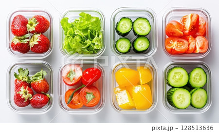 Fresh Produce in Containers for Healthy Eating Preparation Fresh Produce in Containers for Healthy Eating Preparation 128513636