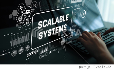 Hands Typing on Keyboard with Scalable Systems Graphics in Modern Digital Environment. Asymptotic smart data analytic 128513982