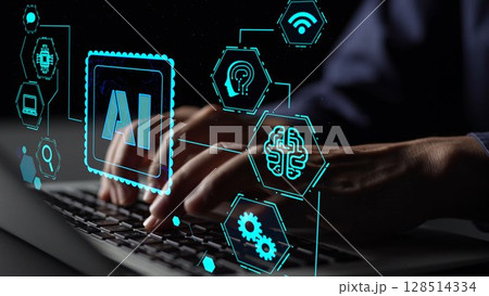 AI Brain Processing Data with Generative Artificial Intelligence Concept Thunk 128514334